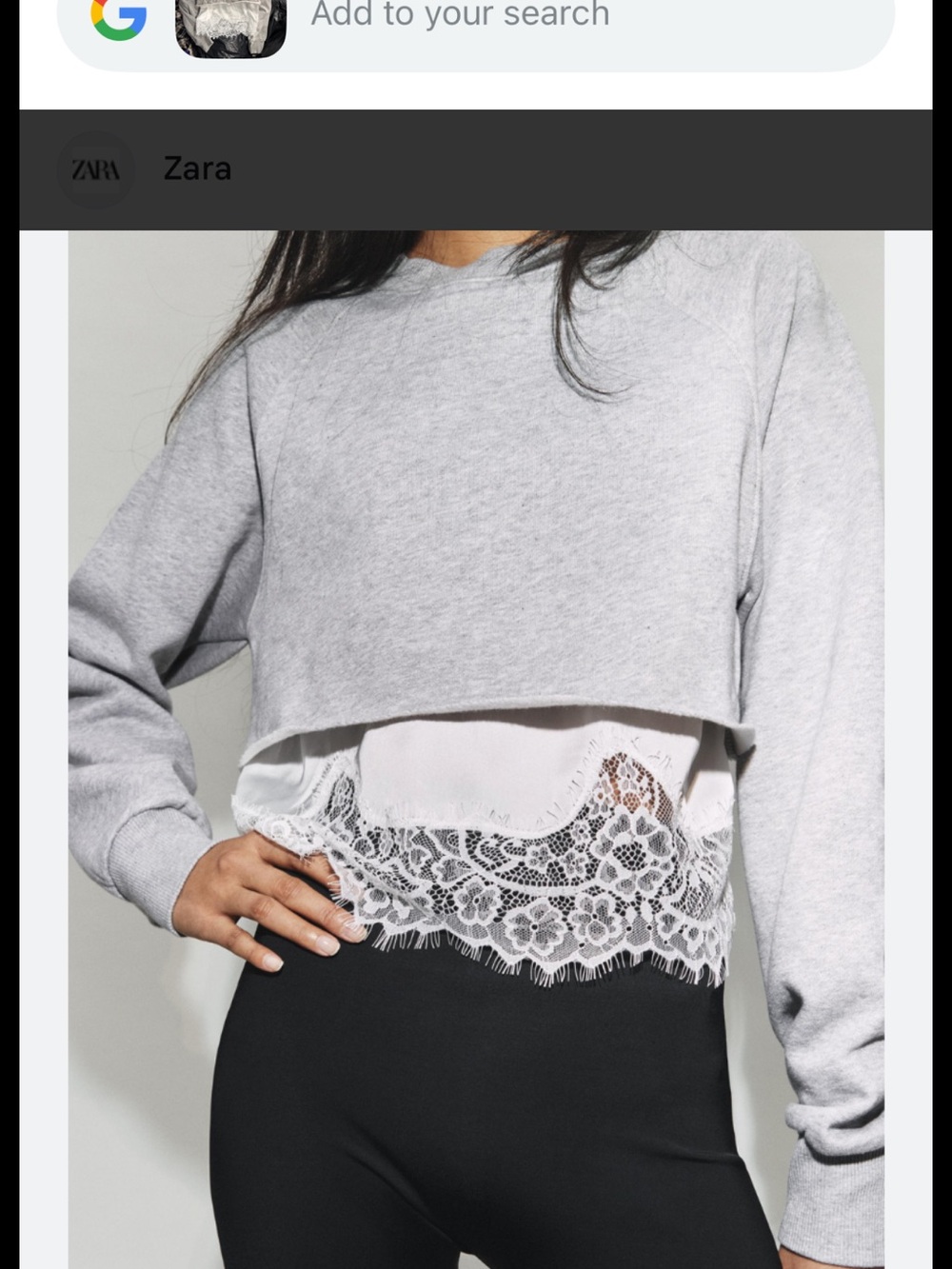 Zara Gray Sweatshirt with White Lace Hem